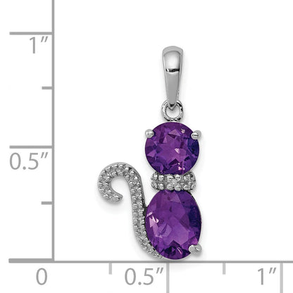 Sterlingsilber Rhodiniert Amethyst und Diamant Katze Anhänger