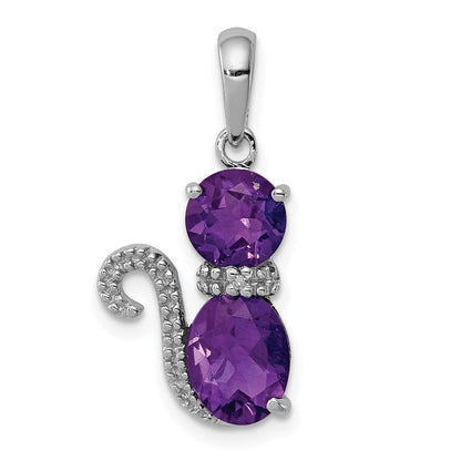 Sterlingsilber Rhodiniert Amethyst und Diamant Katze Anhänger