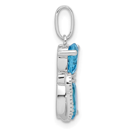 Sterlingsilber Rhodiniert Blautopas und Diamant Katze Anhänger