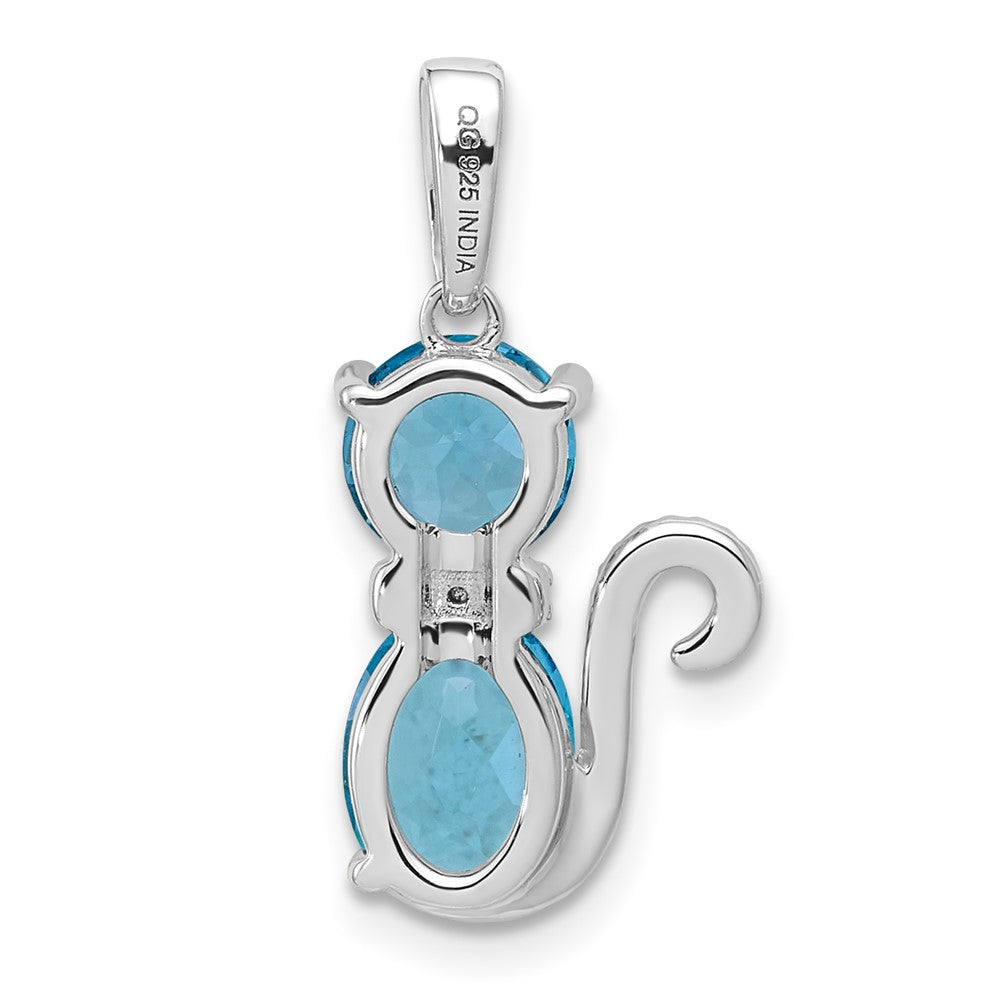 Sterlingsilber Rhodiniert Blautopas und Diamant Katze Anhänger