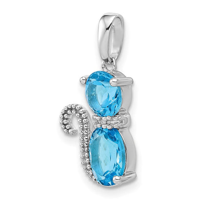 Sterlingsilber Rhodiniert Blautopas und Diamant Katze Anhänger
