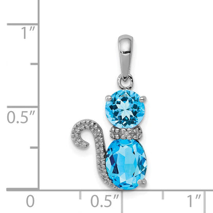Sterlingsilber Rhodiniert Blautopas und Diamant Katze Anhänger