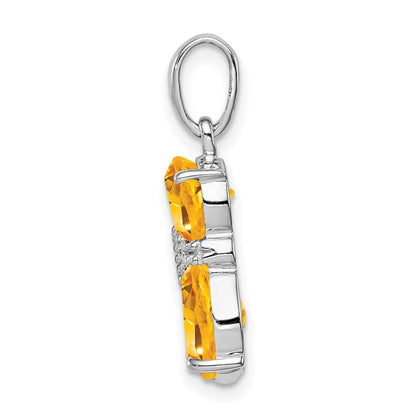Sterlingsilber Rhodiniert Citrin und Diamant Katze Anhänger