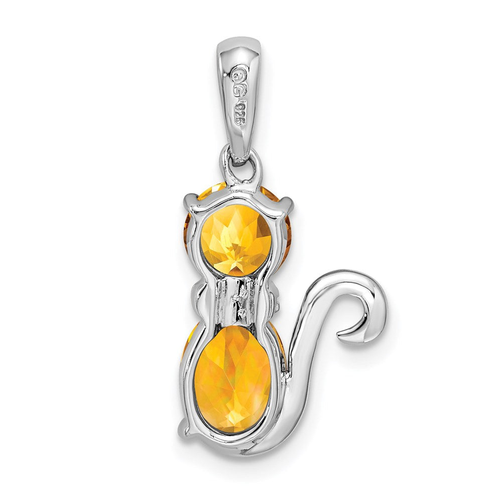 Sterlingsilber Rhodiniert Citrin und Diamant Katze Anhänger