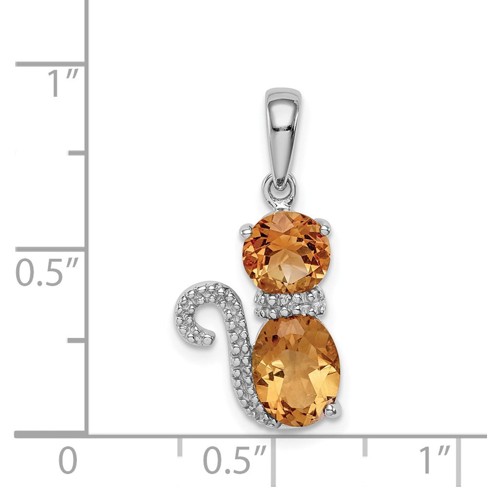 Sterlingsilber Rhodiniert Citrin und Diamant Katze Anhänger