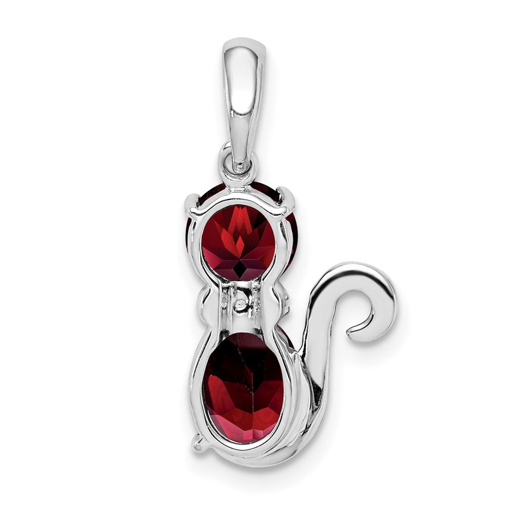 Sterlingsilber Rhodiniert Granat und Diamant Katze Anhänger