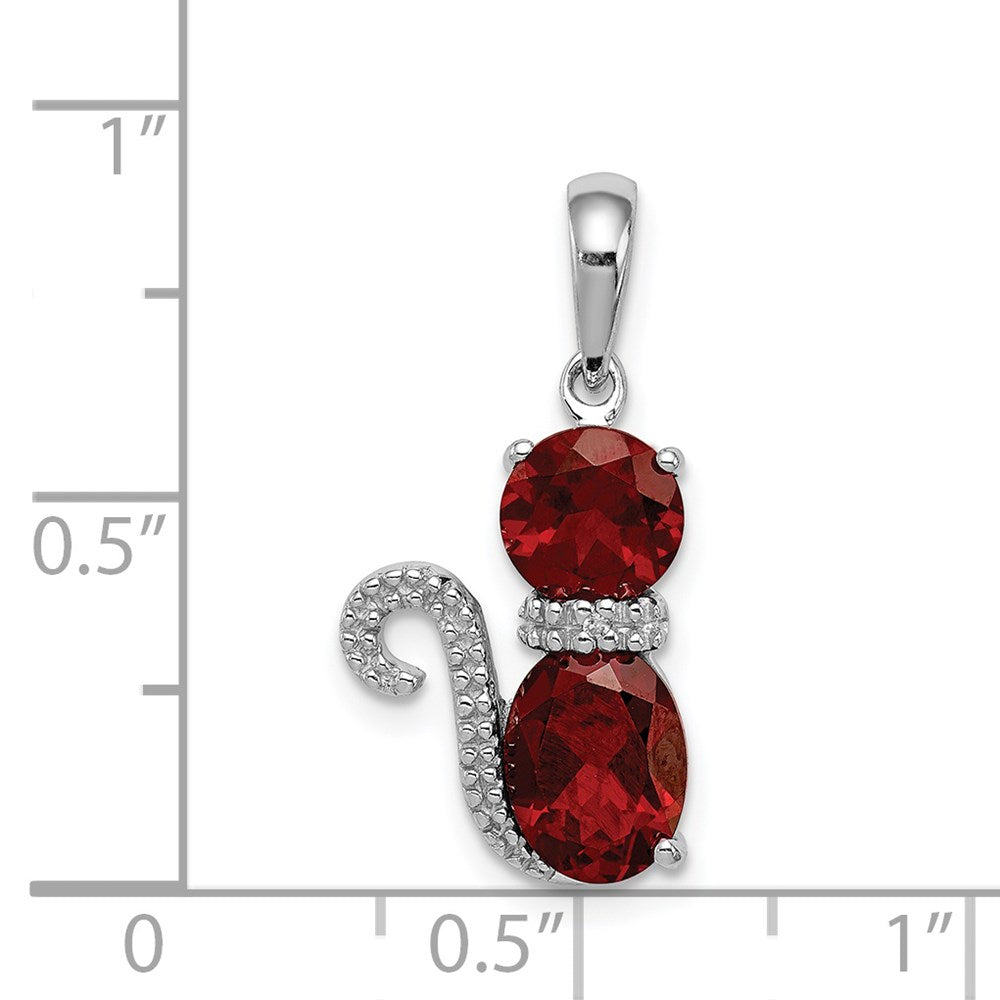 Sterlingsilber Rhodiniert Granat und Diamant Katze Anhänger