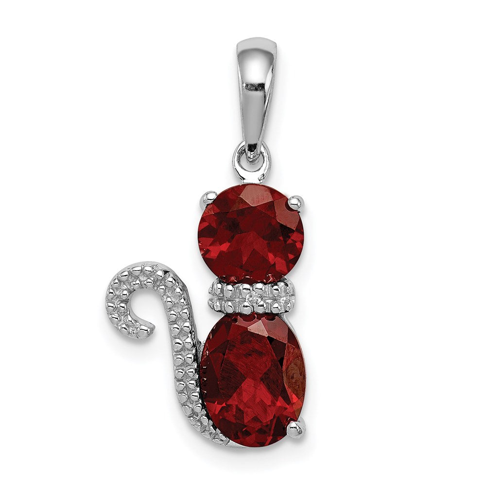 Sterlingsilber Rhodiniert Granat und Diamant Katze Anhänger