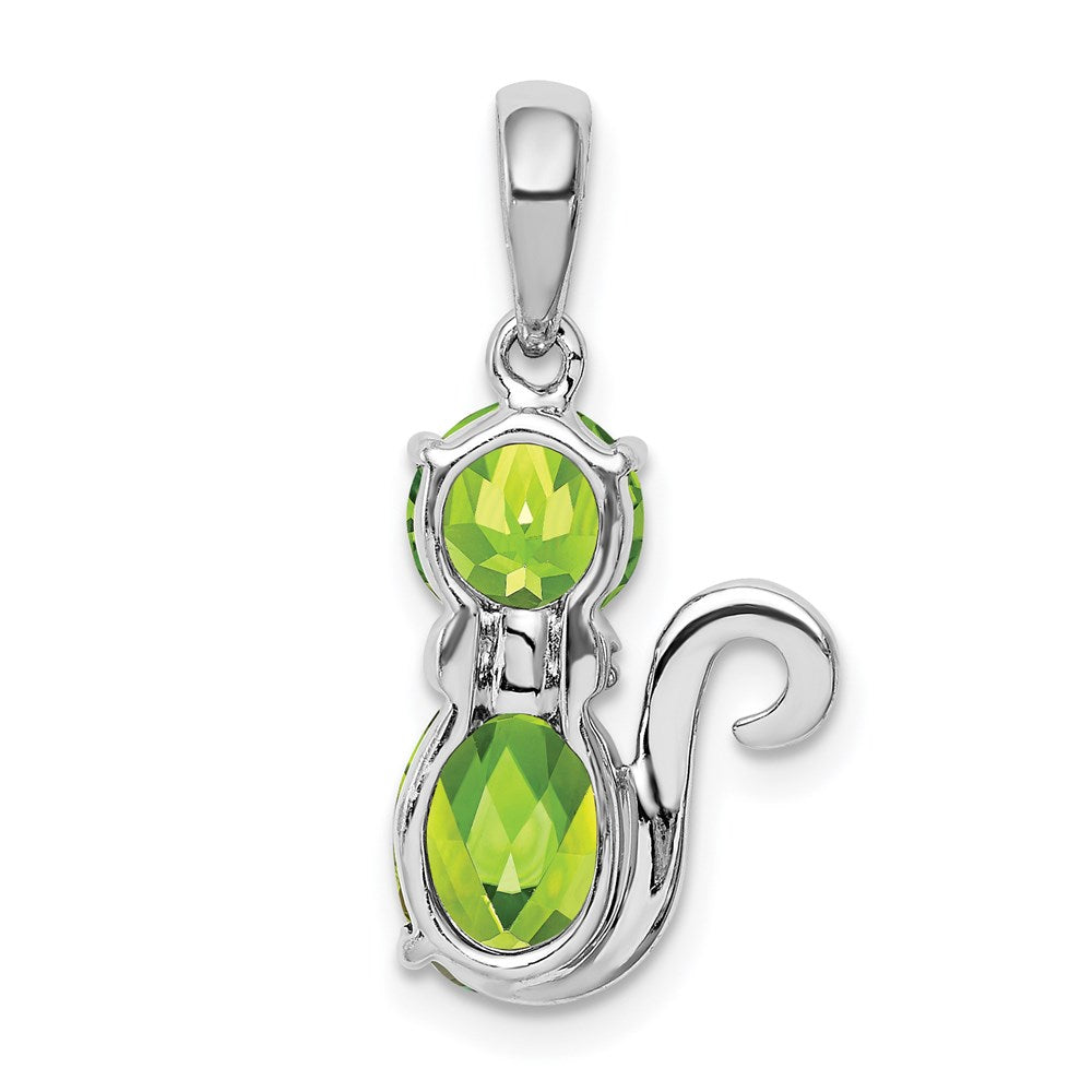 Sterlingsilber Rhodiniert Peridot und Diamant Katze Anhänger