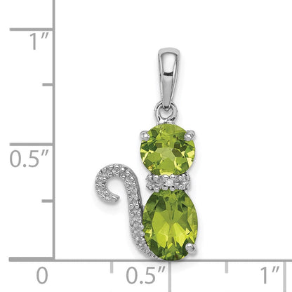 Sterlingsilber Rhodiniert Peridot und Diamant Katze Anhänger