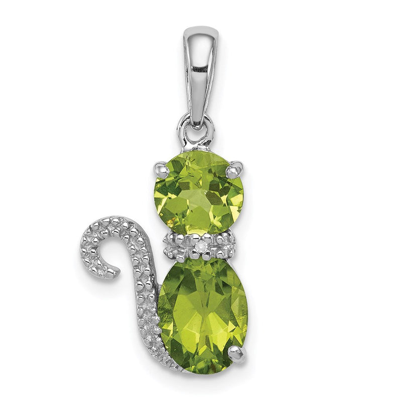 Sterlingsilber Rhodiniert Peridot und Diamant Katze Anhänger