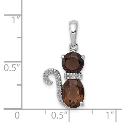 Sterlingsilber Rhodiniert Rauch Quarz und Diamant Anhänger