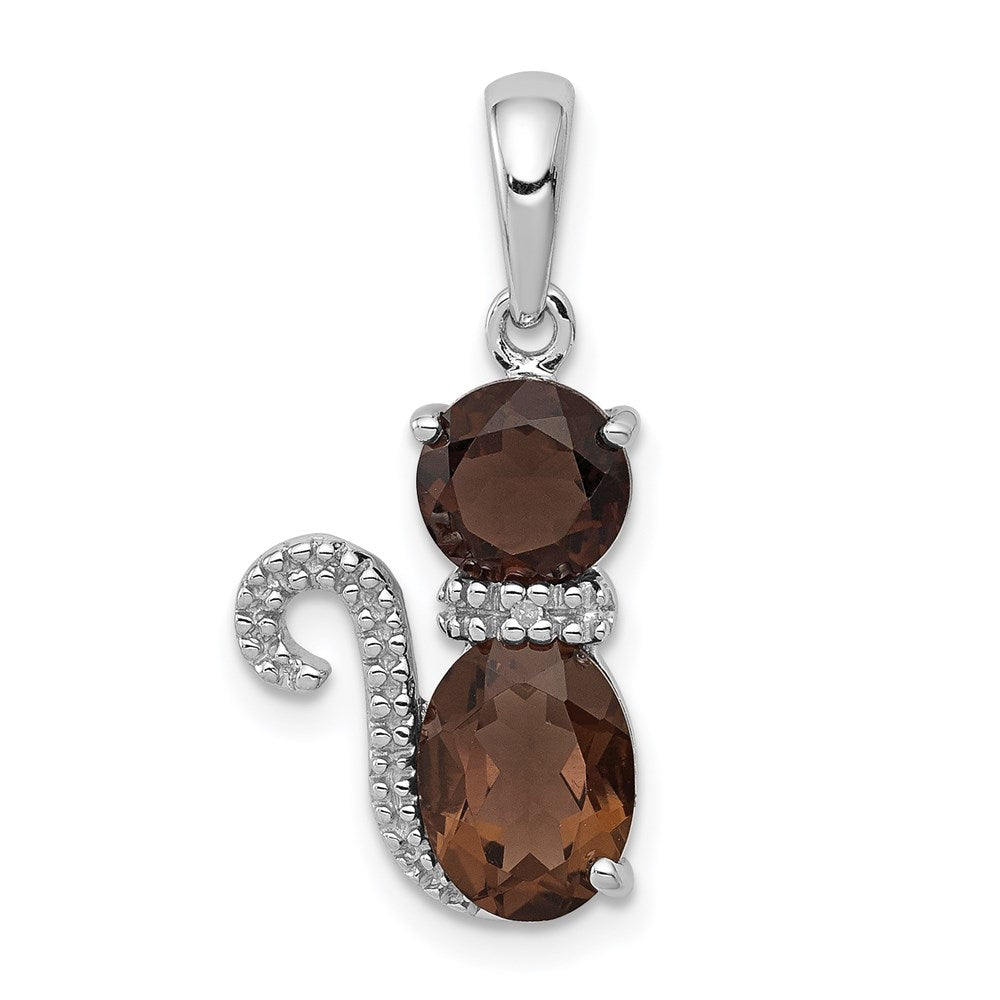 Sterlingsilber Rhodiniert Rauch Quarz und Diamant Anhänger