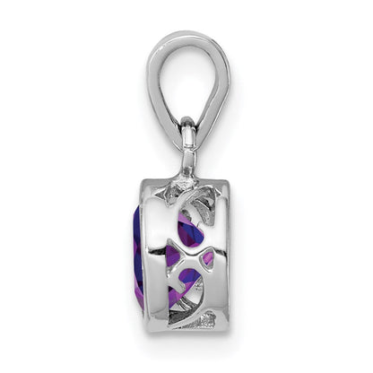 Sterlingsilber Rhodiniert Poliert Amethyst Rund Anhänger