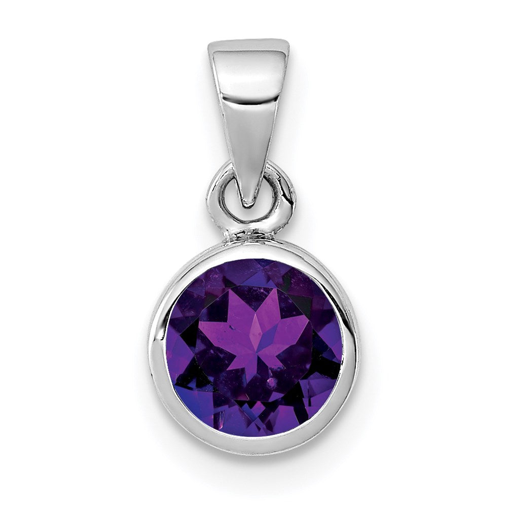Sterlingsilber Rhodiniert Poliert Amethyst Rund Anhänger