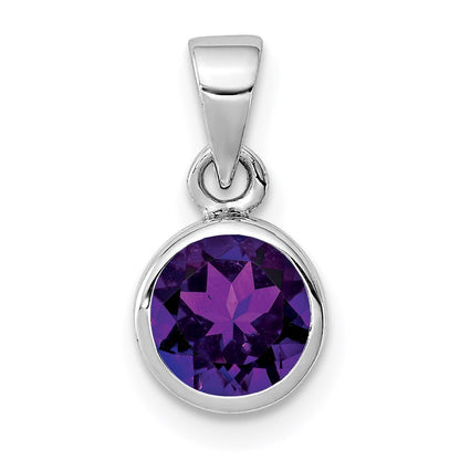 Sterlingsilber Rhodiniert Poliert Amethyst Rund Anhänger