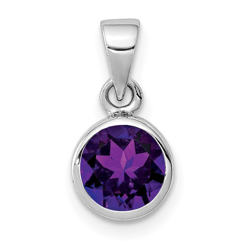 Sterlingsilber Rhodiniert Poliert Amethyst Rund Anhänger