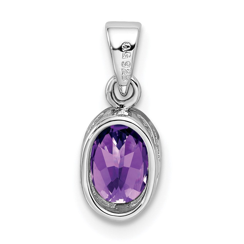 Sterlingsilber Rhodiniert Poliert Amethyst Oval Anhänger