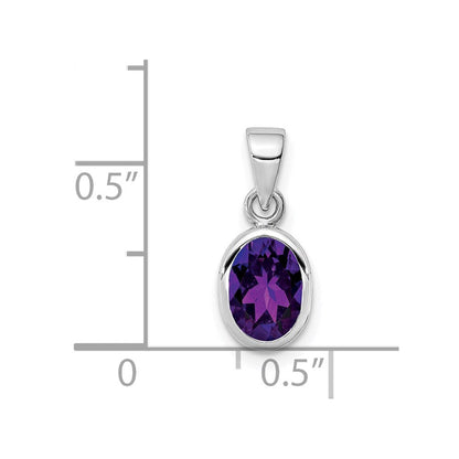 Sterlingsilber Rhodiniert Poliert Amethyst Oval Anhänger