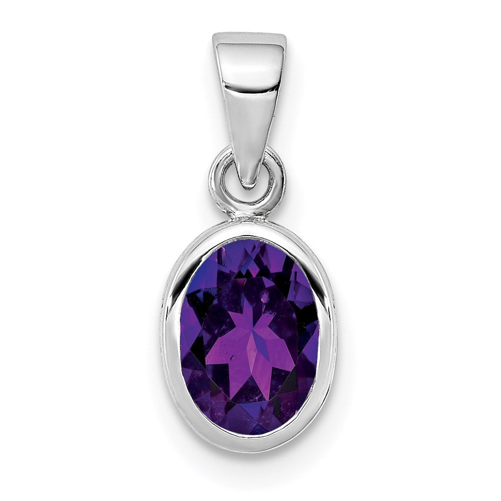 Sterlingsilber Rhodiniert Poliert Amethyst Oval Anhänger