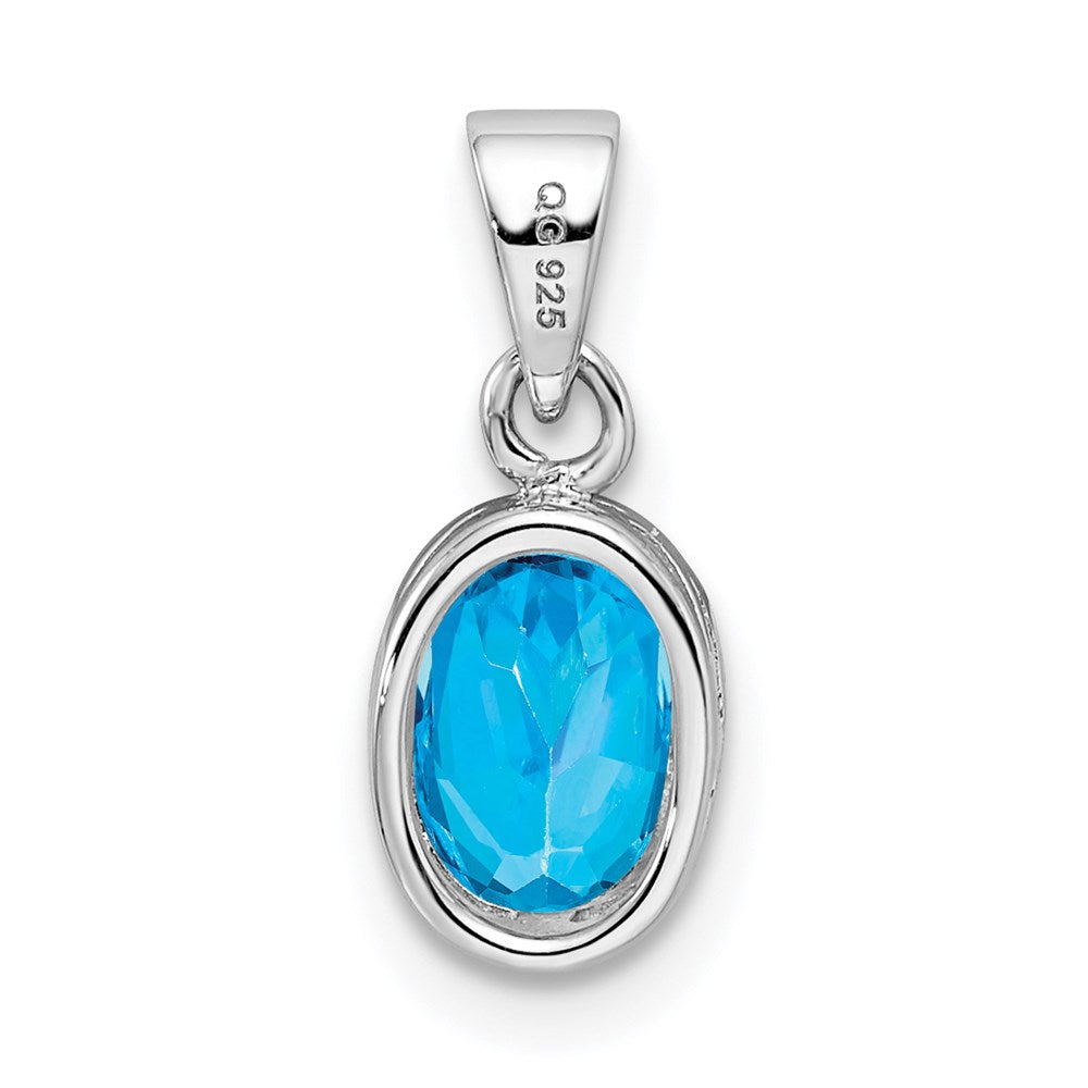 Sterlingsilber Rhodiniert Poliert Blautopas Oval Anhänger
