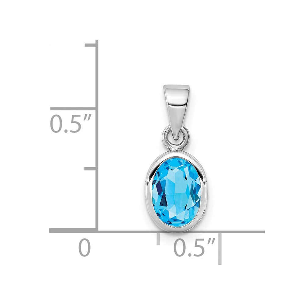 Sterlingsilber Rhodiniert Poliert Blautopas Oval Anhänger