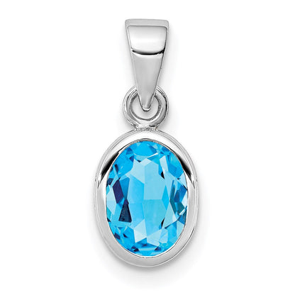 Sterlingsilber Rhodiniert Poliert Blautopas Oval Anhänger