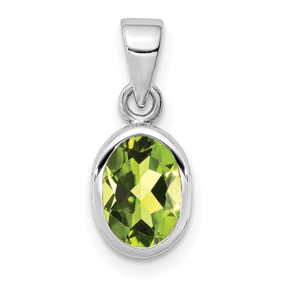 Sterlingsilber Rhodiniert Poliert Peridot Oval Anhänger