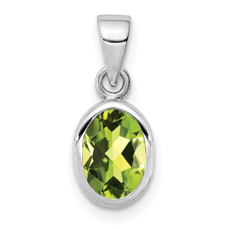 Sterlingsilber Rhodiniert Poliert Peridot Oval Anhänger