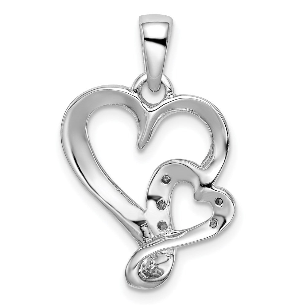 Sterlingsilber Rhodium & Diamant. Poliert Doppelt Herz Anhänger