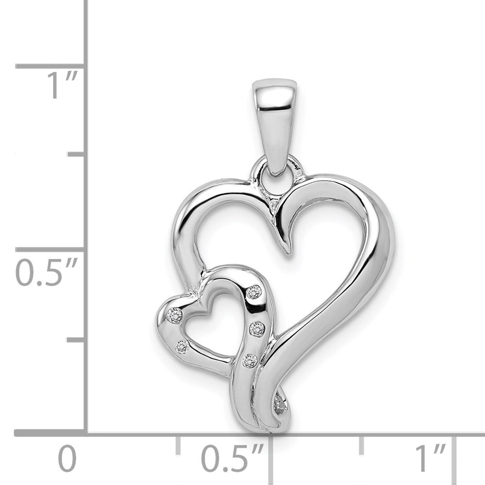 Sterlingsilber Rhodium & Diamant. Poliert Doppelt Herz Anhänger