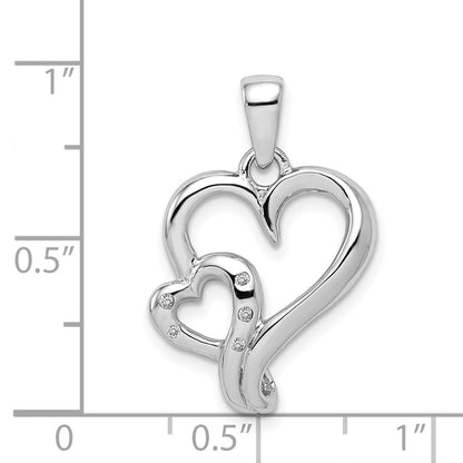 Sterlingsilber Rhodium & Diamant. Poliert Doppelt Herz Anhänger
