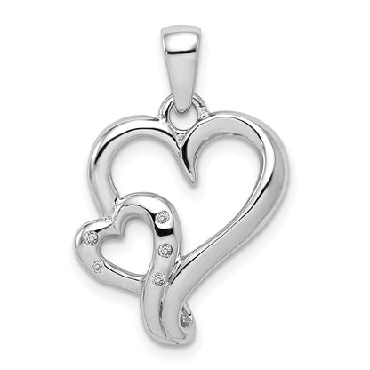 Sterlingsilber Rhodium & Diamant. Poliert Doppelt Herz Anhänger
