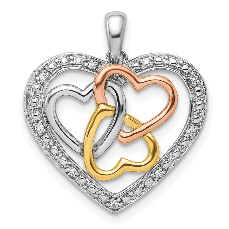 Sterlingsilber Rhodium mit Weiß, Gelb, & Roségold Beschichtung Diamant Herz Anhänger