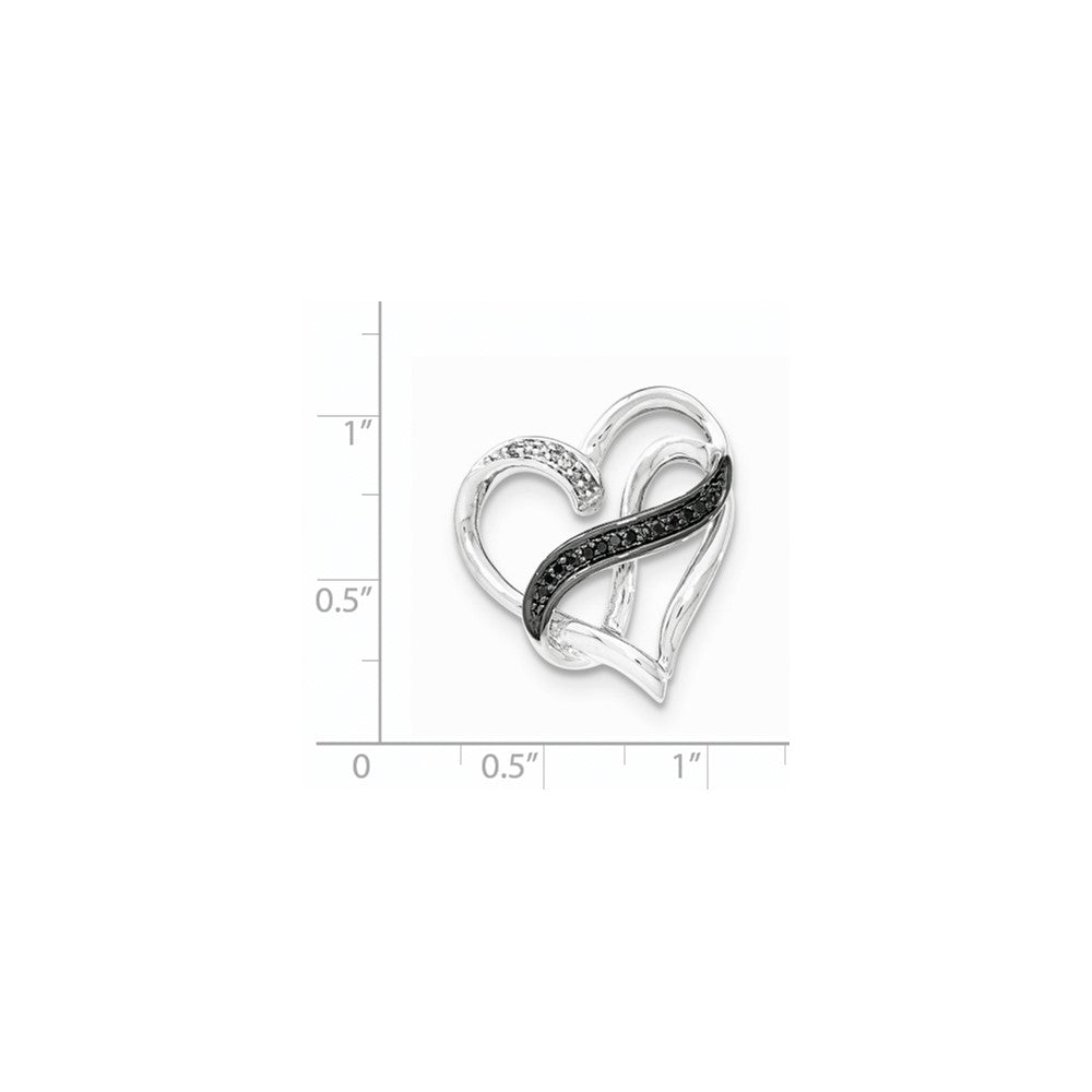 Sterlingsilber Infinity-Symbol-Herz-Anhänger (Slide) mit weißen und schwarzen Diamanten
