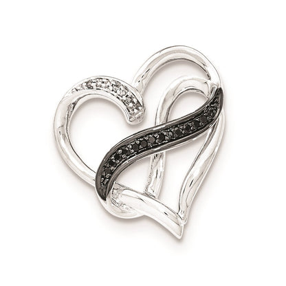 Sterlingsilber Infinity-Symbol-Herz-Anhänger (Slide) mit weißen und schwarzen Diamanten