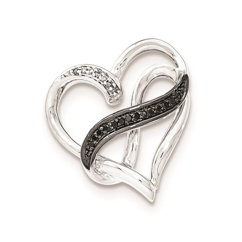 Sterlingsilber Infinity-Symbol-Herz-Anhänger (Slide) mit weißen und schwarzen Diamanten