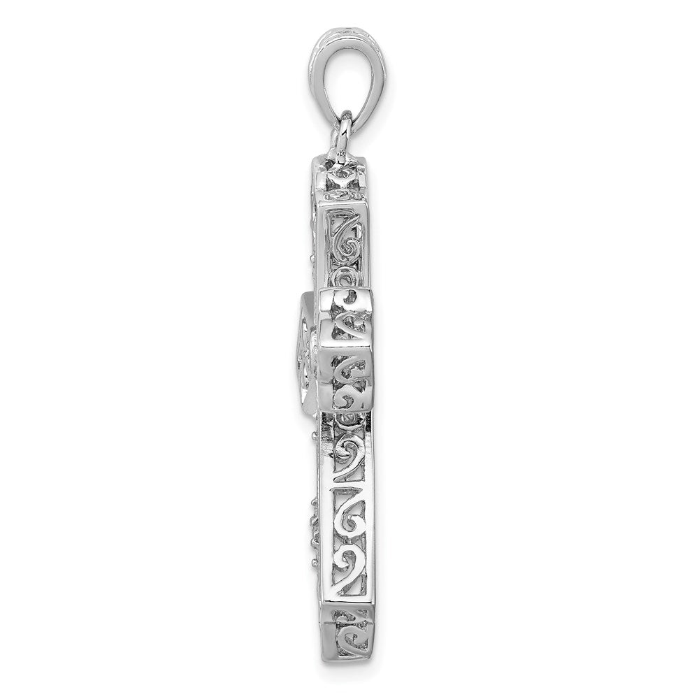 Sterlingsilber Rhodium & Diamant. Filigran Kreuz Anhänger