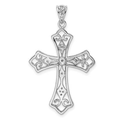 Sterlingsilber Rhodium & Diamant. Filigran Kreuz Anhänger
