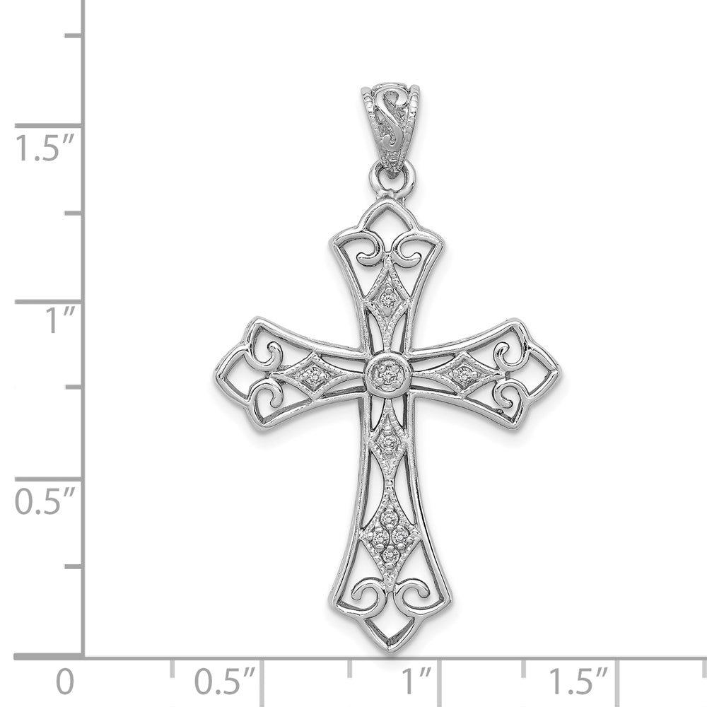 Sterlingsilber Rhodium & Diamant. Filigran Kreuz Anhänger