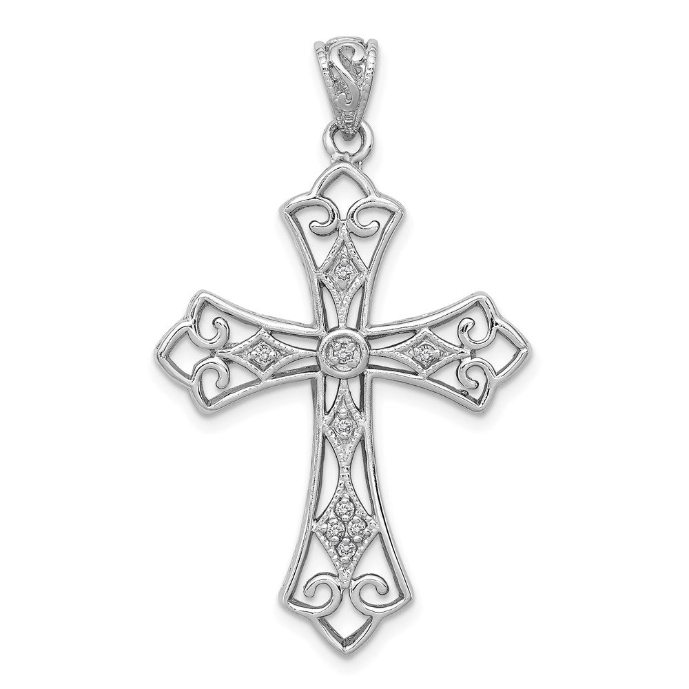Sterlingsilber Rhodium & Diamant. Filigran Kreuz Anhänger