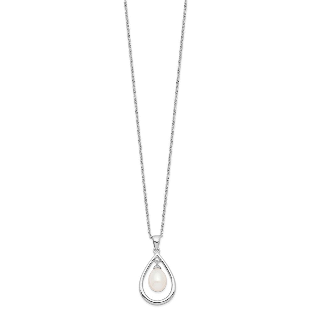 Sterlingsilber Rhodiniert 7-8mm Weiß Fwc Perle Anhänger Halskette