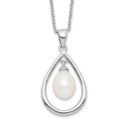 Sterlingsilber Rhodiniert 7-8mm Weiß Fwc Perle Anhänger Halskette