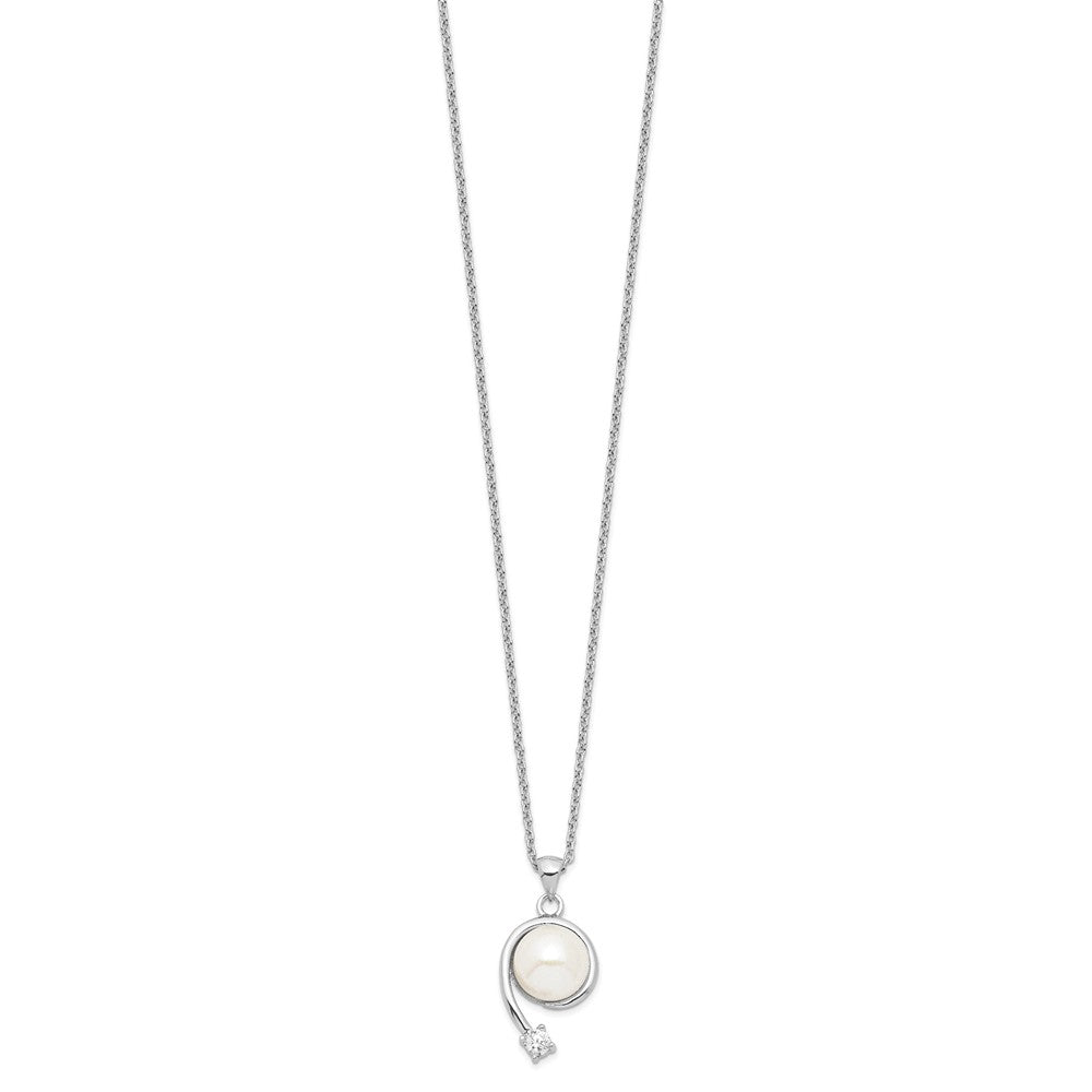 Sterlingsilber Rhodiniert 8-9mm Weiß Fwc Perle Zirkonia Anhänger Halskette