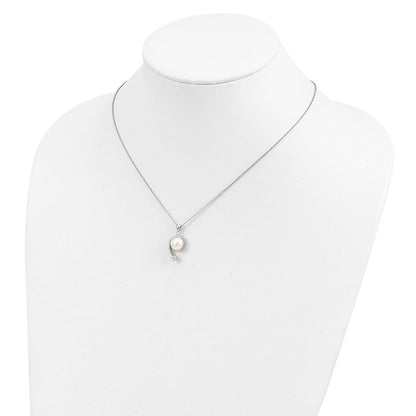 Sterlingsilber Rhodiniert 8-9mm Weiß Fwc Perle Zirkonia Anhänger Halskette