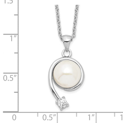 Sterlingsilber Rhodiniert 8-9mm Weiß Fwc Perle Zirkonia Anhänger Halskette