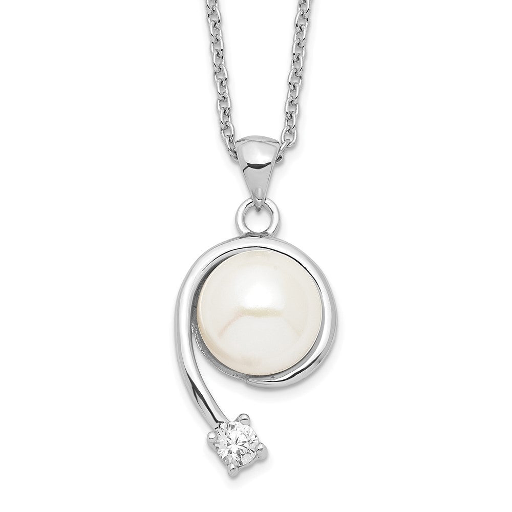 Sterlingsilber Rhodiniert 8-9mm Weiß Fwc Perle Zirkonia Anhänger Halskette
