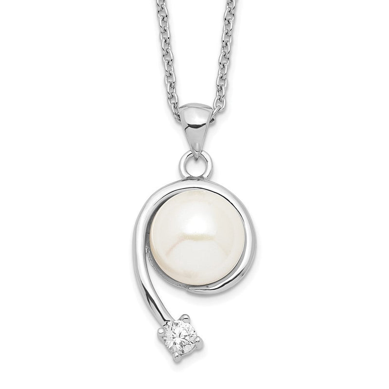 Sterlingsilber Rhodiniert 8-9mm Weiß Fwc Perle Zirkonia Anhänger Halskette