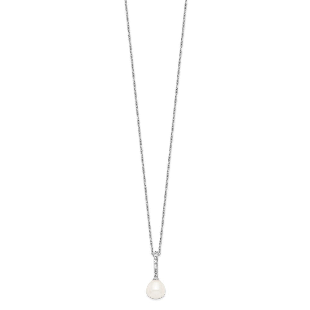 Sterlingsilber Rhodiniert 7-8mm Weiß Fwc Perle Zirkonia Halskette