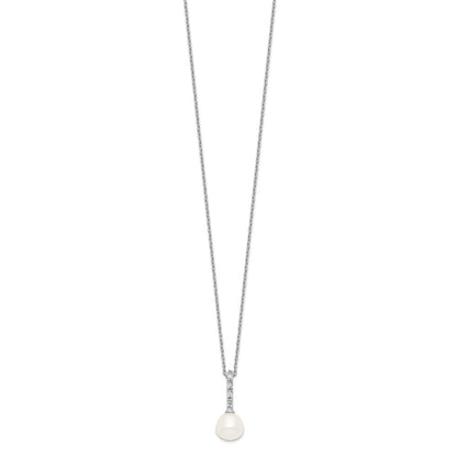 Sterlingsilber Rhodiniert 7-8mm Weiß Fwc Perle Zirkonia Halskette
